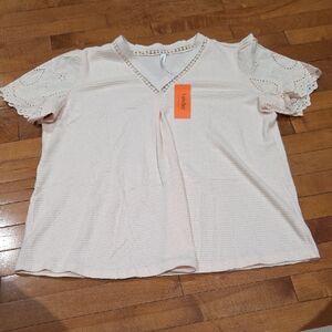 Elegant Cream Eyelet Sleeve Blouse